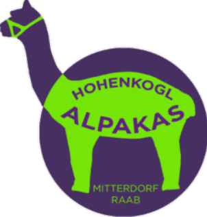 Hohenkogl Alpakas Logo Badge Hohenkogl Alpakas logo with a green alpaca illustration on a purple circle badge.