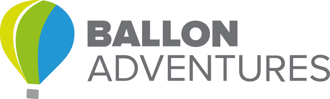 Balloon Adventures Logo Balloon Adventures logo featuring a stylized hot air balloon in yellow, green, and blue with gray wordmark text.