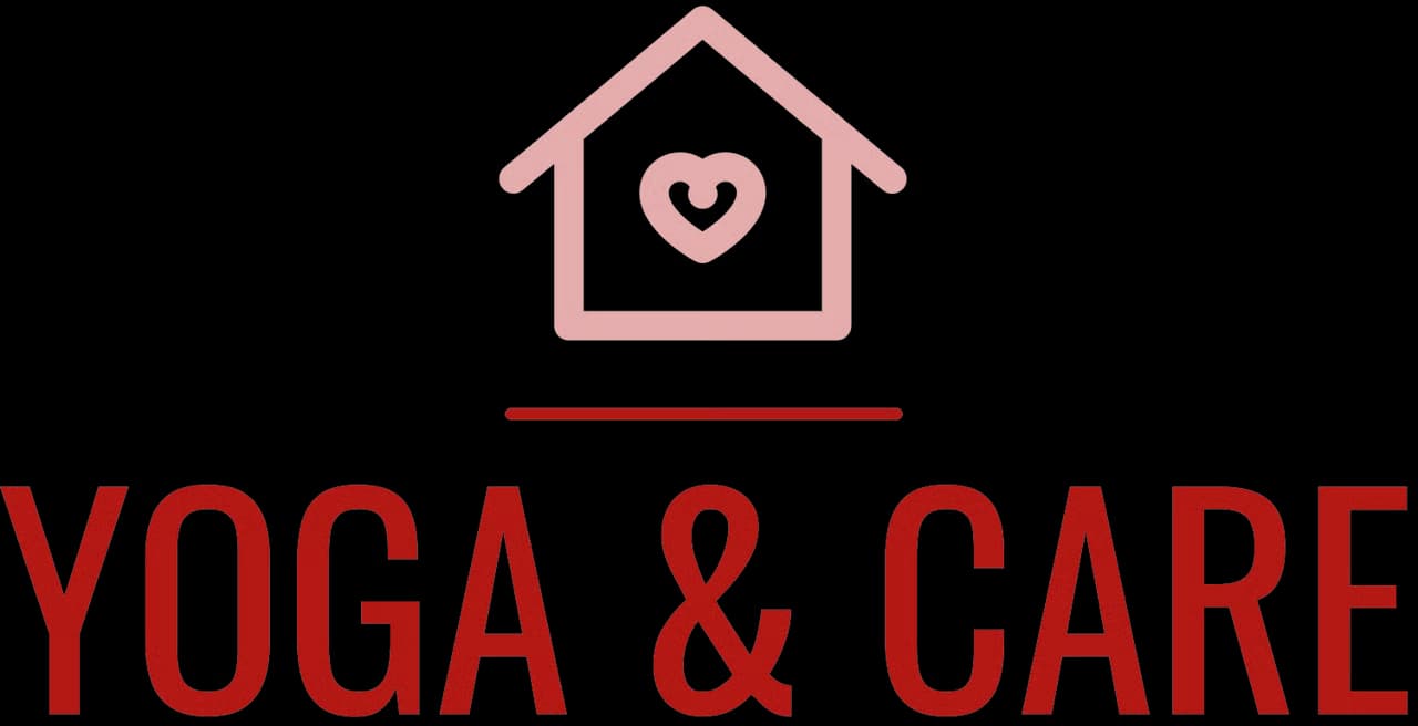 Yoga & Care Logo Yoga & Care logo featuring a house and heart icon above red text.