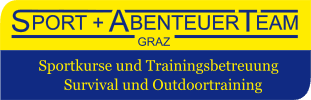 Sport + Abenteuer Team Graz Logo Sport + Abenteuer Team Graz logo with yellow header and blue footer showing sports courses and outdoor training text.