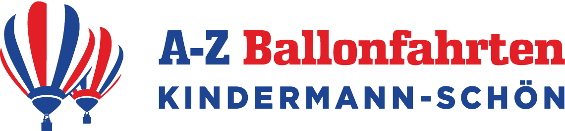 A-Z Ballonfahrten Logo Logo featuring two red, white, and blue striped hot air balloons with text reading A-Z Ballonfahrten Kindermann-Schön.