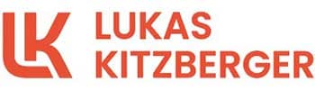 Lukas Kitzberger Logo Lukas Kitzberger logo with a red LK monogram icon and bold red text.