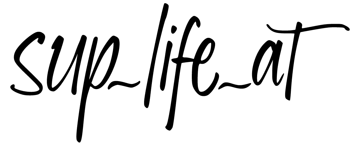 Sup Life At Handwritten Logo Handwritten text reading 'sup life at' in black ink on white background.