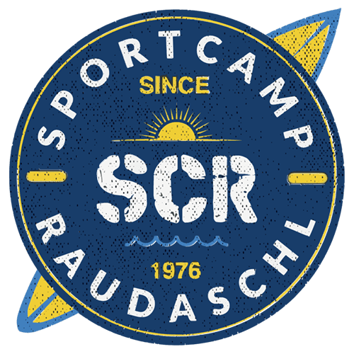Sportcamp Raudaschl Logo Badge Sportcamp Raudaschl logo badge with sun and wave design, established 1976.